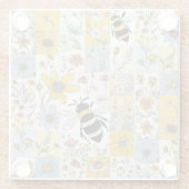 Beesヴィンテージフローラパッチワークin Blues and Yellows ガラスコースター (裏面)
