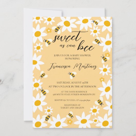 Bees and Daisies Baby Shower Invitation 招待状 (正面)