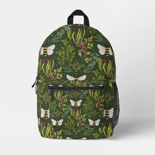 Bees and Foliage Backpack プリントバックパック (正面)