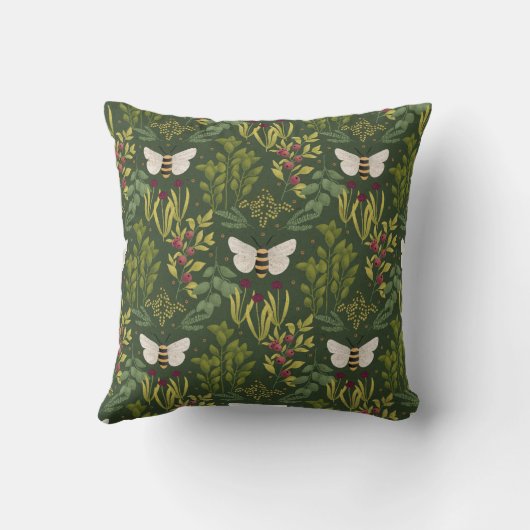 Bees and Foliage Throw Pillow クッション (裏面)