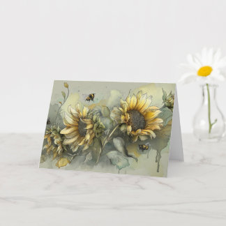 Bees and Sunflowers Greeting Card カード