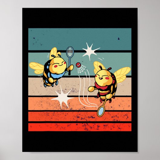 Bees Badmintonダイナミックな漫画のアートワークおもしろいPl ポスター (正面)