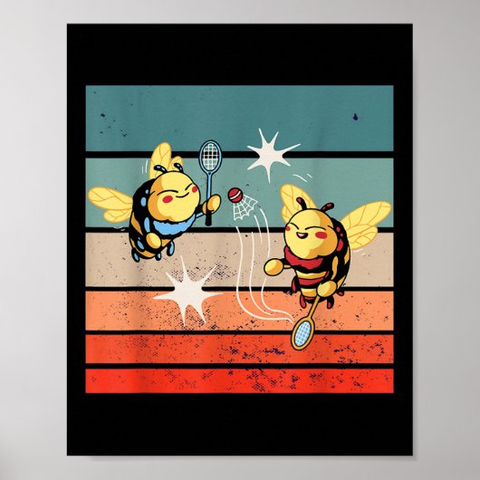 Bees Badmintonダイナミックな漫画のアートワークおもしろいPl ポスター (正面)