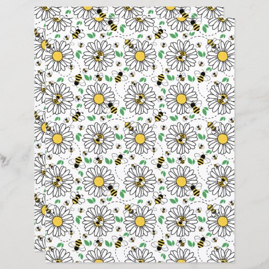 Bees & Daisies Scrapbook Paper (正面/裏面)