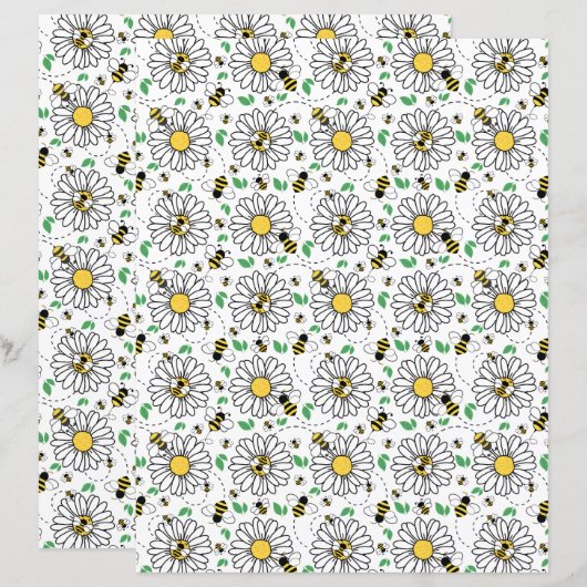 Bees & Daisies Scrapbook Paper (正面/裏面)