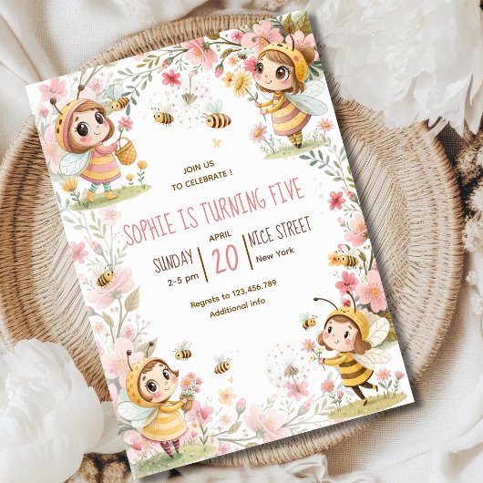 Bees fairy kids  Birthday Invitation 招待状