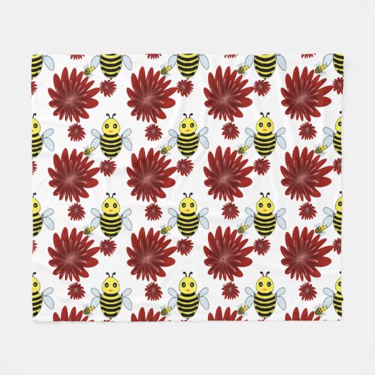 Bees floral pattern  フリースブランケット (正面(横))