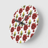 Bees floral pattern  ラウンド壁時計 (傾斜)