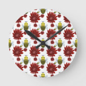 Bees floral pattern  ラウンド壁時計 (正面)