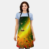 Bees' Golden Pollen Burst Joy Design エプロン (着用した状態)