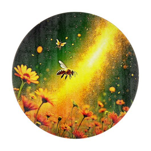 Bees' Golden Pollen Burst Joy Design カッティングボード (正面)