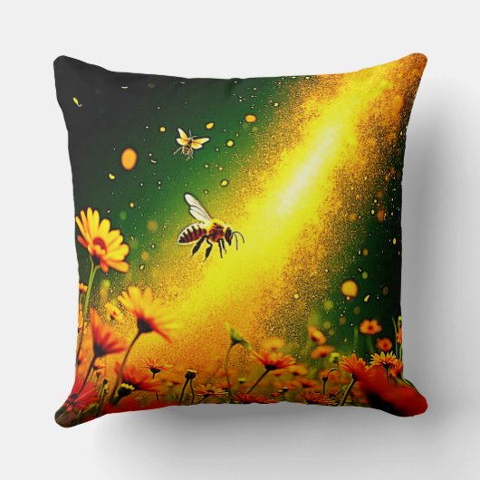 Bees' Golden Pollen Burst Joy Design クッション (裏面)