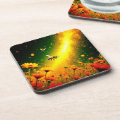 Bees' Golden Pollen Burst Joy Design コースター (左側)