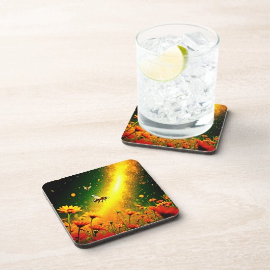 Bees' Golden Pollen Burst Joy Design コースター (右側)