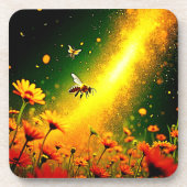 Bees' Golden Pollen Burst Joy Design コースター (正面)