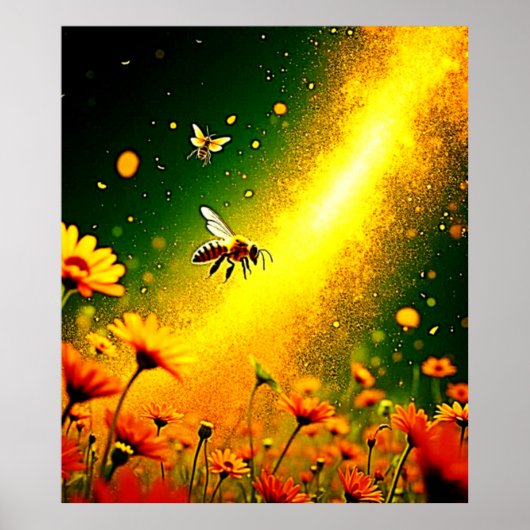 Bees' Golden Pollen Burst Joy Design ポスター (正面)