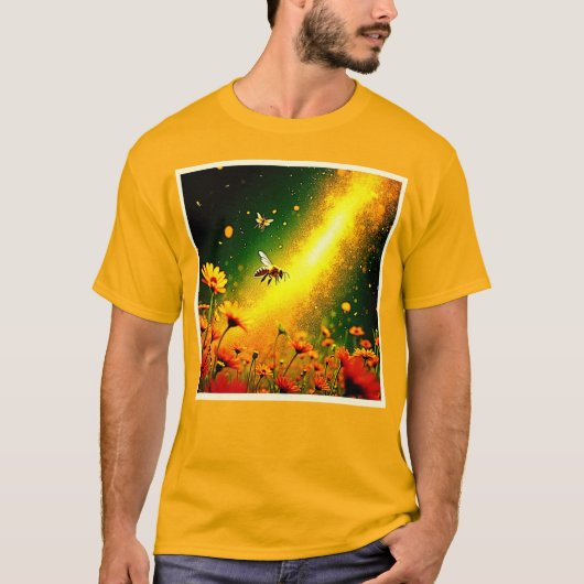 Bees' Golden Pollen Burst Joy Design Tシャツ (正面)