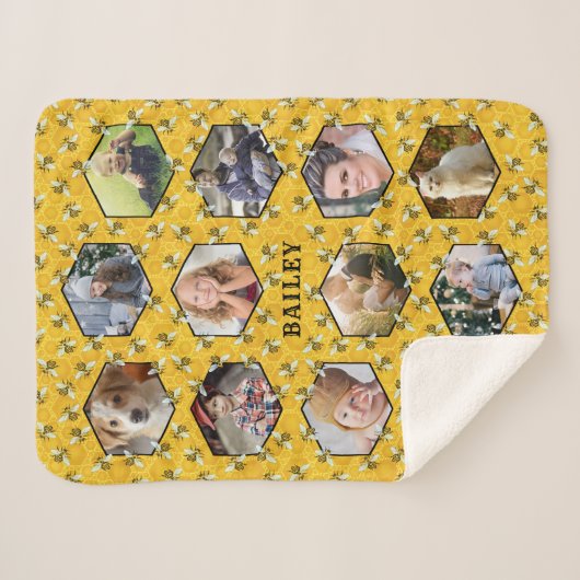 Bees Hinnitous Instagram DIYファミリーフォトコラージュ シェルパブランケット (正面(横))