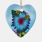 Bee's Lunch Date on Blue Flower セラミックオーナメント (右)