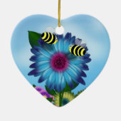 Bee's Lunch Date on Blue Flower セラミックオーナメント (裏面)