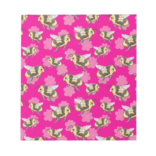 Bees on 救 Pink背景メモ帳 ノートパッド (正面)