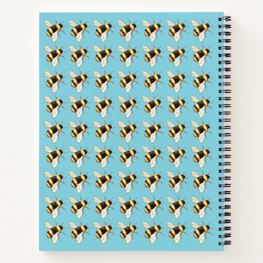 Bees on Blue Spiral Notebook ノートブック (裏面)