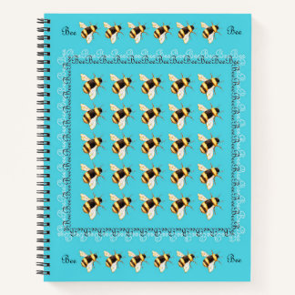Bees on Blue Spiral Notebook ノートブック