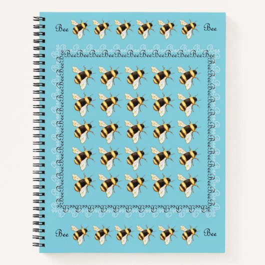 Bees on Blue Spiral Notebook ノートブック (正面)