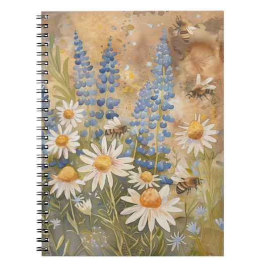 Bees on Wildflowers Notebook by PS自然デザイン ノートブック (正面)