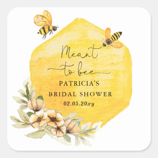 Bees to Be ハニービー フラワー ブライダル シャワー スクエアシール (正面)