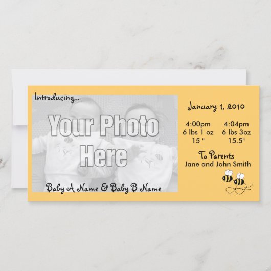 Bees Twins写真誕生のお知らせ 案内状 (正面)