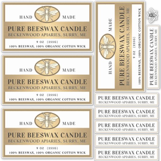 Beeswaxキャンドルマットホワイトまたは透明な金ゴールドビー シール (正面)