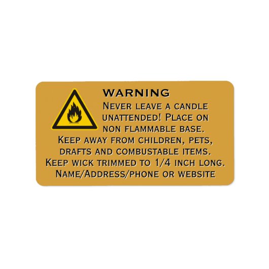 Beeswaxキャンドル警告金ゴールドラベル ラベル (正面)