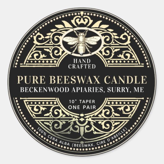 Beeswax Candle Heraldic Bee Product Label ラウンドシール (正面)
