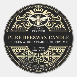 Beeswax Candle Heraldic Bee Product Label ラウンドシール