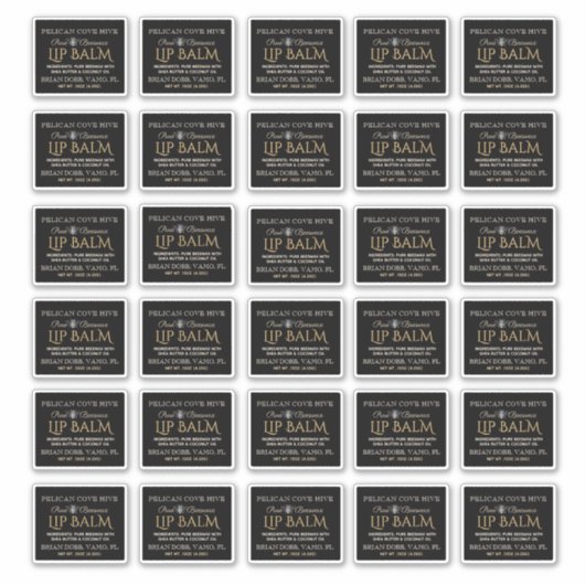 Beeswax Lip Balm Labels 2.125インチx 1.75インチブラック金ゴールド シール (正面)
