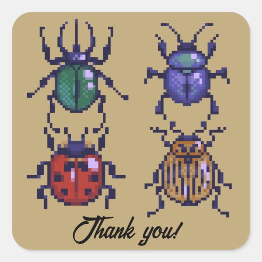 Beetles thank you, pixelart スクエアシール (正面)
