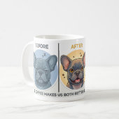 Before After Coffee Funny French Bulldog Design コーヒーマグカップ (正面左)