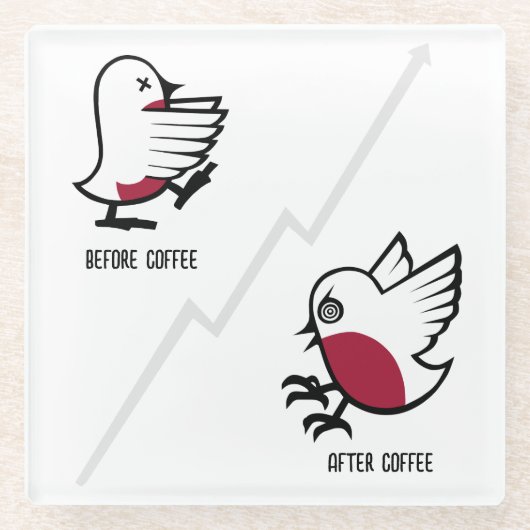 Before & After Coffee Zombie to Frenzy おもしろい Robin ガラスコースター (正面)
