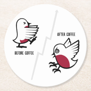 Before & After Coffee Zombie to Frenzy おもしろい Robin ラウンドペーパーコースター