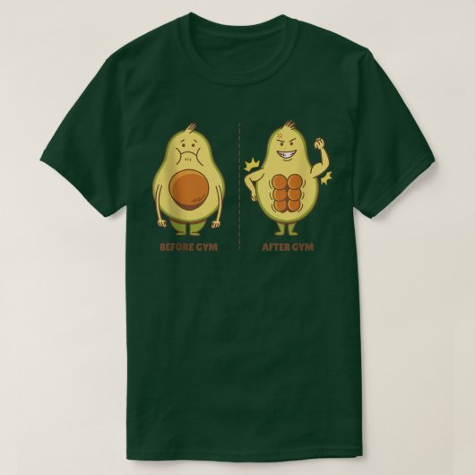 Before After Gym Funny Avocado Abs Workout Eercise Tシャツ (デザイン正面)