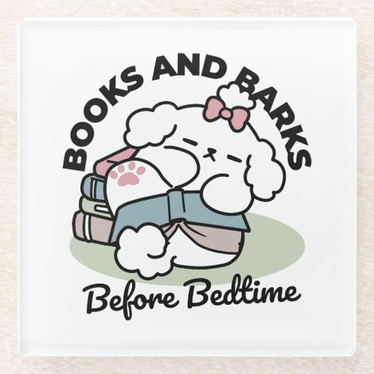 Before Bedtime with My Pup - Book and Dog Lover ガラスコースター (正面)