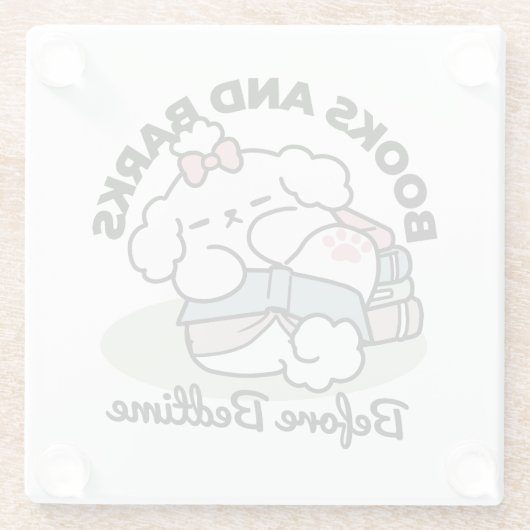 Before Bedtime with My Pup - Book and Dog Lover ガラスコースター (裏面)