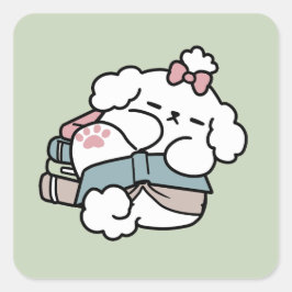 Before Bedtime with My Pup – Book and Dog Lover  スクエアシール