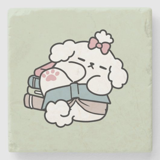 Before Bedtime with My Pup - Book and Dog Lover ストーンコースター (正面)