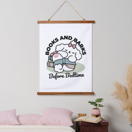 Before Bedtime with My Pup - Book and Dog Lover 吊り下げ型タペストリー (寝室)