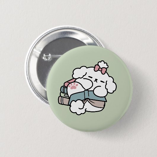 Before Bedtime with My Pup - Book and Dog Lover 缶バッジ (正面&裏面)