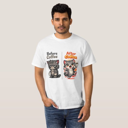Before Coffee Grumpy Cat After Coffee Tシャツ (正面フル)