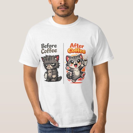 Before Coffee Grumpy Cat After Coffee Tシャツ (正面)