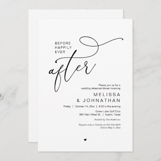 Before Happily Ever After Modern Rehearsal Dinner 招待状 (正面/裏面)